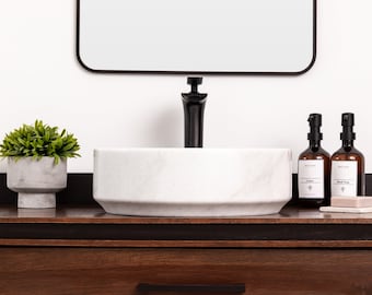 Avalon Blanc Marble Vessel Sink, Round Bathroom Vanity Stone Sink