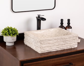 Natural Stone Vessel Bathroom Sink, Rustic Lerdo Marble, Vanity Sink