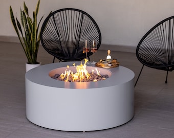 Malibu Outdoor Fire Pit Table 42", Propane or Natural Gas, Round Fire Table, Powder Coated Steel, Soft Gray