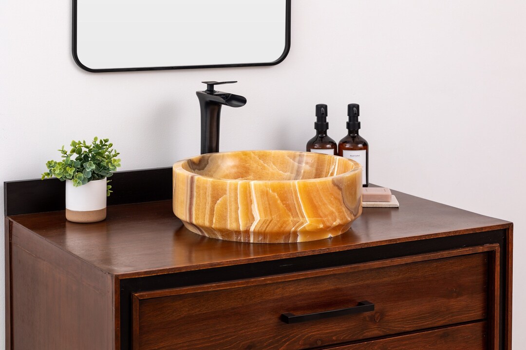 Natural Stone Vessel Bathroom Sink, Burj Honey Onyx, Vanity Basin Etsy