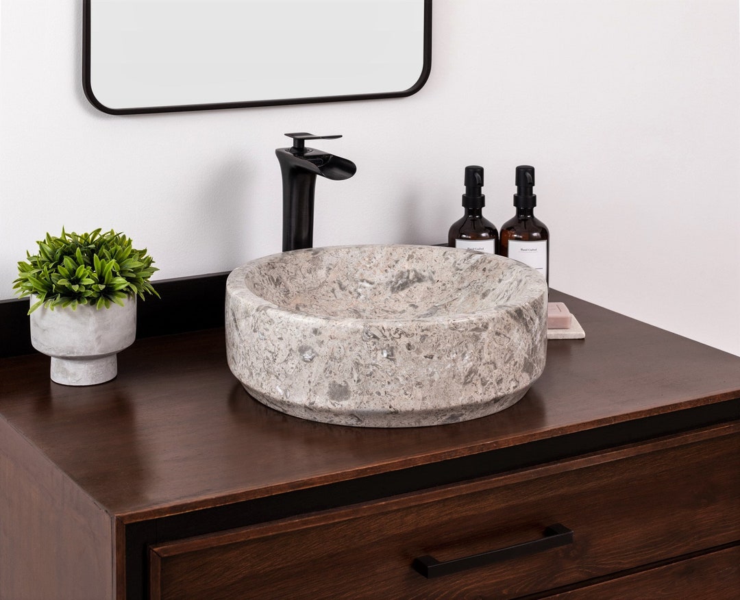 Natural Stone Vessel Bathroom Sink Avalon Goleta Marble - Etsy