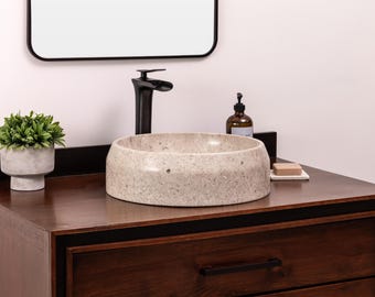 Natural Stone Vessel Bathroom Sink, Lucerna Ojinaga Marble, Vanity Basin