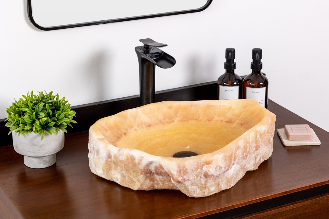 Natural Stone Vessel Bathroom Sink, Chiseled Honey Onyx, Vanity Sink Etsy