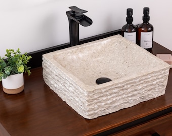 Natural Stone Vessel Bathroom Sink, Rustic Ojinaga Marble, Vanity Sink