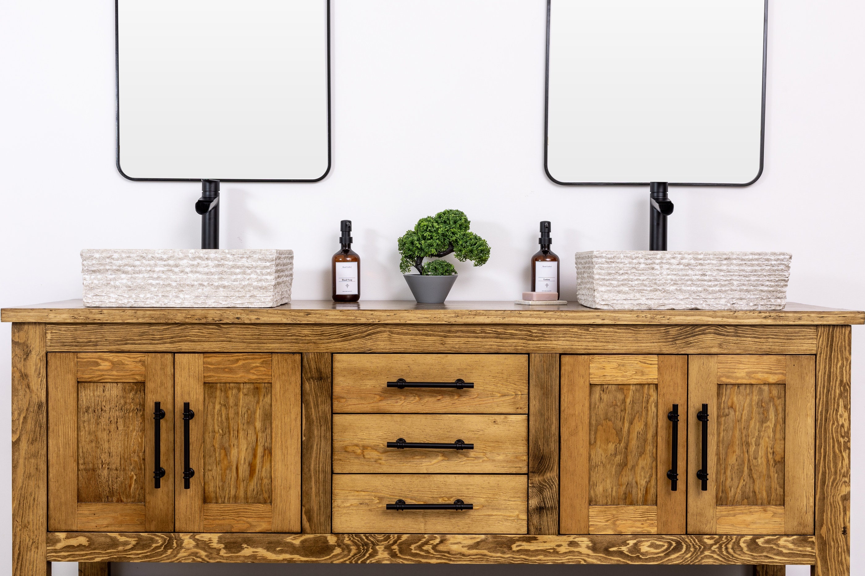 Double Sink Bathroom Vanity With Solid Wood Countertop, Custom ...