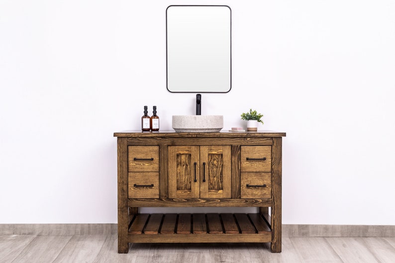Single Sink Bathroom Vanity With Solid Wood Countertop, Custom Farmhouse Vanity in Solid Pine ...