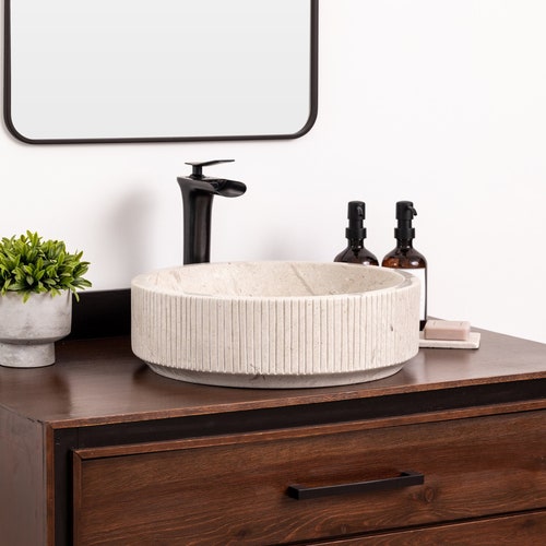 Natural Stone Vessel Bathroom Sink Burj Ojinaga Marble Etsy