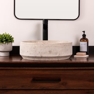 Natural Stone Vessel Bathroom Sink, Carson Ojinaga Marble, Round Vanity Sink
