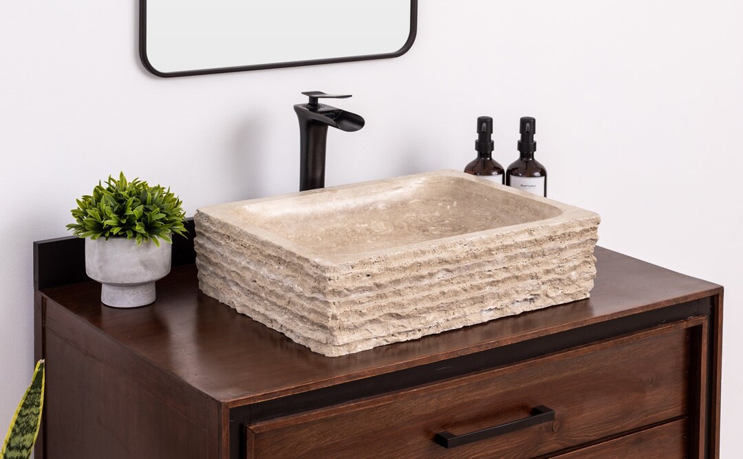 Natural Stone Vessel Bathroom Sink Rustic Rectangular Laguna Etsy