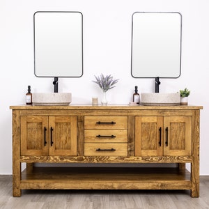 Double Sink Bathroom Vanity With Solid Wood Countertop, Custom ...