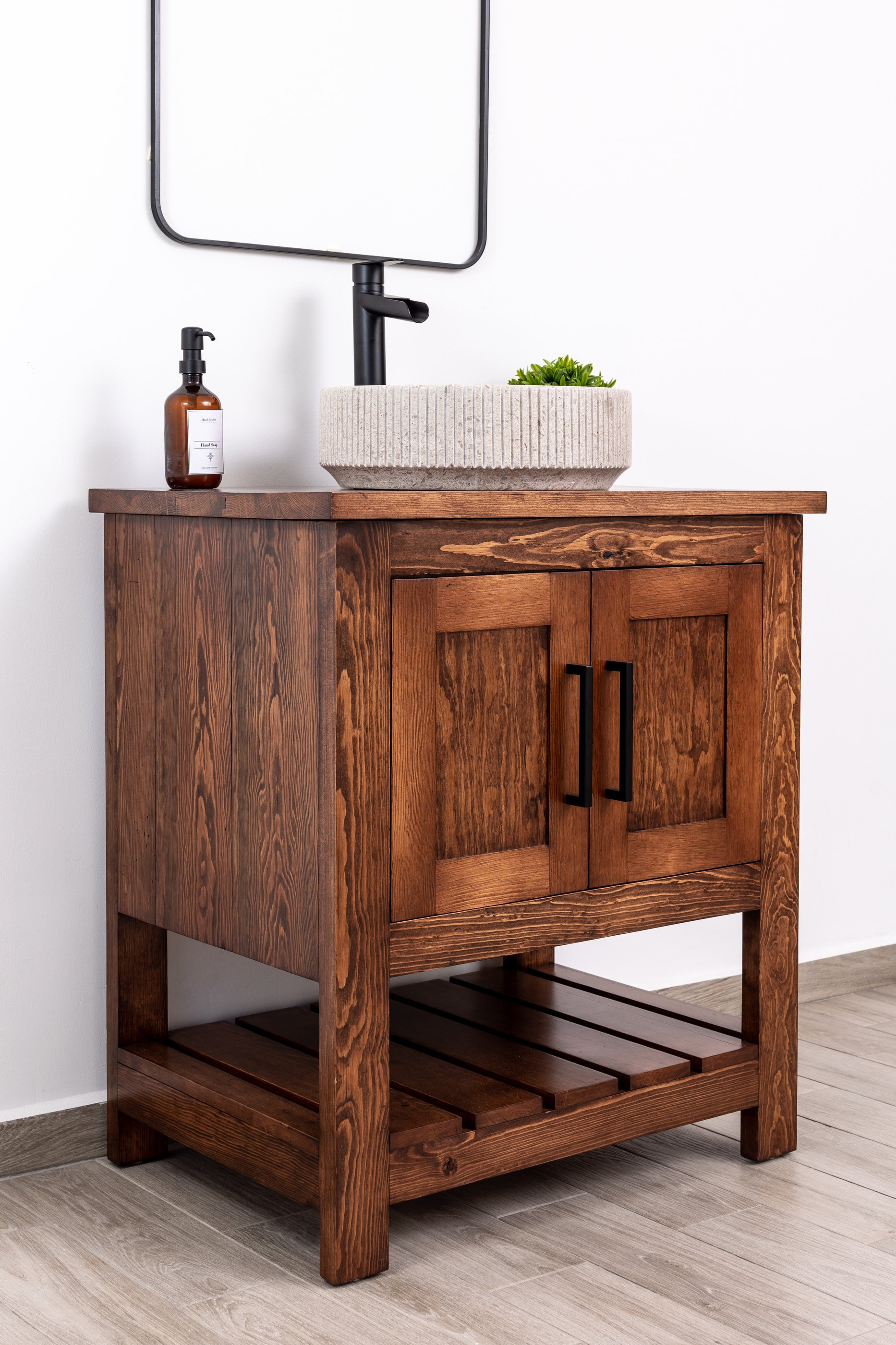 Bathroom Vanity Base Single Sink, Handmade Farmhouse Vanity in Solid Pine Wood, for Vessel or