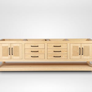 Double Sink Bathroom Vanity Base with Six Middle Drawers, Solid Wood Countertop Not Included