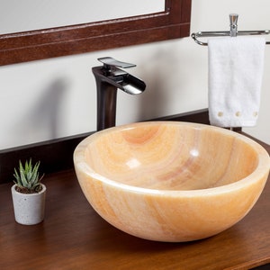 Natural Stone Vessel Bathroom Sink, Isidro Honey Onyx, Vanity Basin