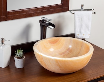 Natural Stone Vessel Bathroom Sink, Isidro Honey Onyx, Vanity Basin