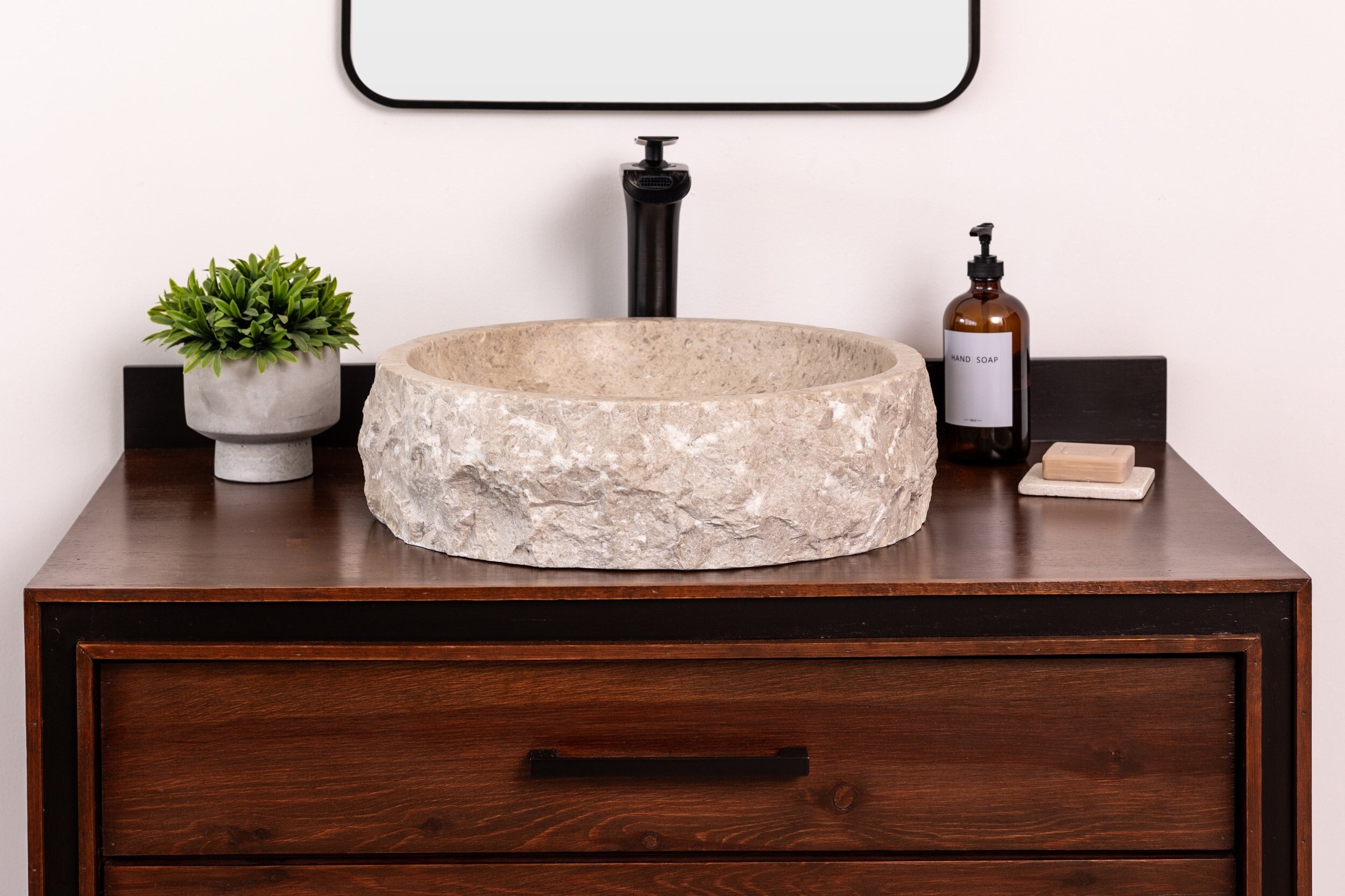 Natural Stone Vessel Bathroom Sink, Winston Ojinaga Marble, Rustic Sink