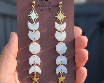 Moon Phase Earrings, Lunar eclipse Earrings, Iridescent Moon Phase Jewelry, Witchy Moon Earrings, Handmade Polymerclay Earrings, Nickel Free