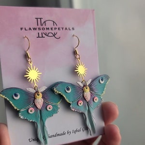 Celestial Moth Earrings, Moon Moth Dangles, Colorshift Moth Earrings, Lunar Moth Earrings, Garden Moth, Fairy Moth Dangles