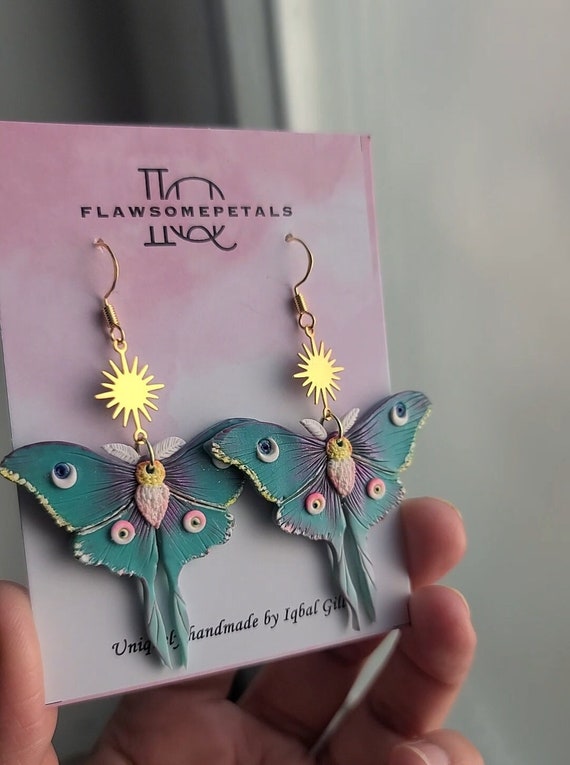 Celestial Moth Earrings, Moon Moth Dangles, Colorshift Moth Earrings, Lunar Moth Earrings, Garden Moth, Fairy Moth Dangles
