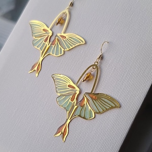 Gold plated Brass Moth Mermaid Earrings, Lunar Moth Earrings