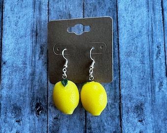 Lemon Earrings, Citrus Fruit Earrings, Fun Earrings, Hypoallergenic Earrings, 925 Sterling Silver Plated Earrings, Gifts for Her