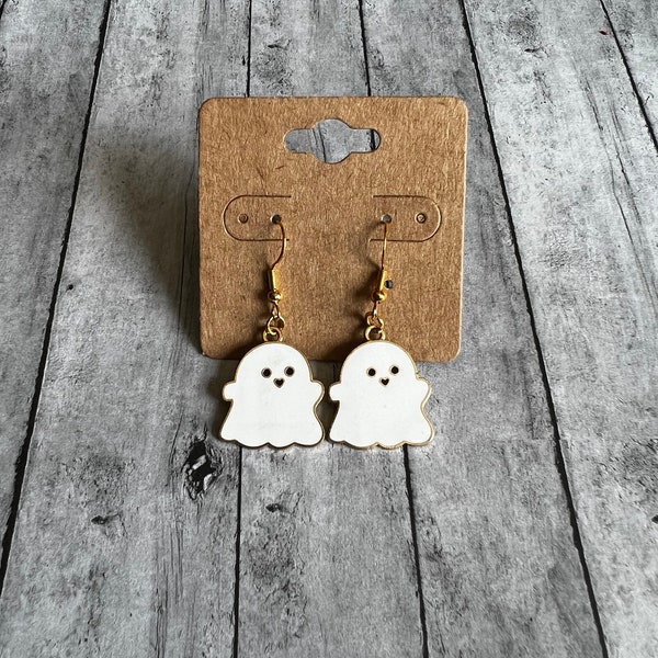 White Ghost Earrings, Fall Earrings, Halloween Earrings, 925 Sterling Silver Plated Earrings, Hypoallergenic Earrings, Gifts for Her