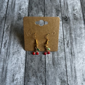 Cherry Dangle Earrings, Hypoallergenic Earrings, 925 Gold Plated Earrings, Fruit Earrings, Dangle Earrings, Comfortable Earrings