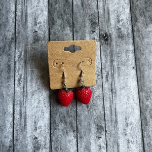 Strawberry Fruit Earrings, Cute Earrings, Fruit Earrings, 925 Sterling Silver Plated Earrings, Hypoallergenic Earrings, Gifts for Her