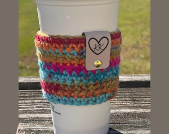 Bright Multicolor Coffee Sleeve - Crochet Cup Sleeve
