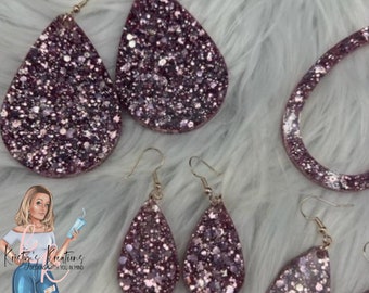 GLITZY Glitter Teardrop Earrings - Rose Gold Glitter Earrings - Teardrop Earrings