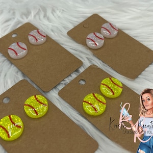 BASEBALL & SOFTBALL Glitter Stud Earrings, Baseball earrings, Softball Earrings, Sports Earrings