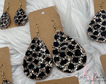 LEOPARD Glitter Teardrop Earrings - Leopard Earrings - Animal Print Earrings - Glitter Earrings