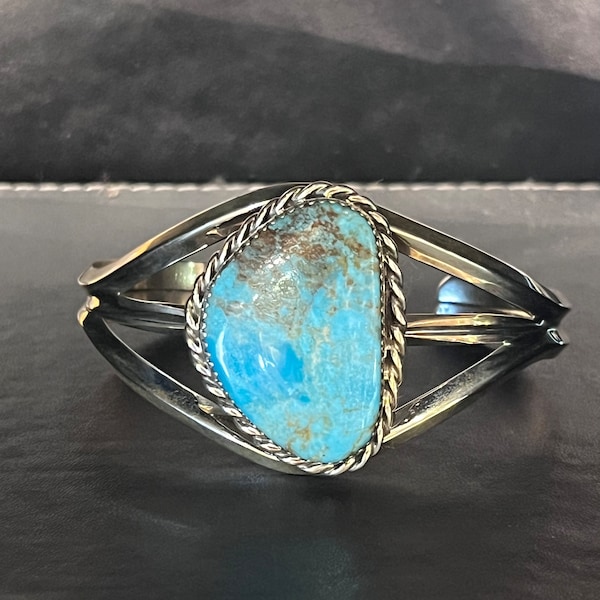 Native American in Navajo handmade sterling silver turquoise cuff bracelet