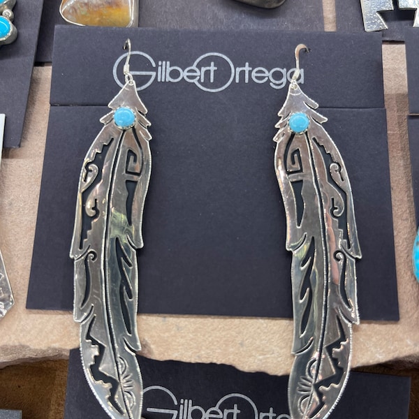 T&R Singer Feather turquoise and silver earrings