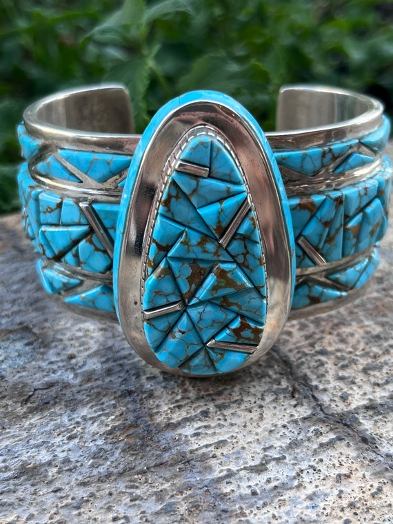 Impressive Navajo Native American Larry Kay Sterling Silver Turquoise Bracelet Impressive Navajo Native American Larry Kay Sterling Silver Turquoise Bracelet