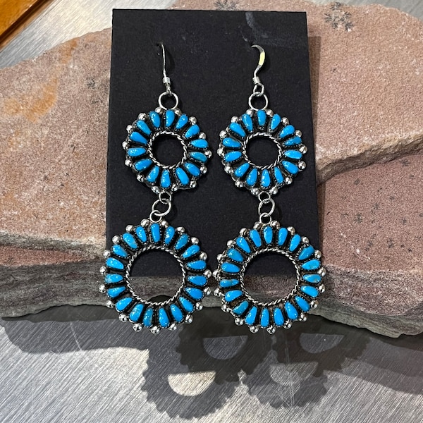 Native American Zuni handmade sterling silver sleeping beauty turquoise earrings