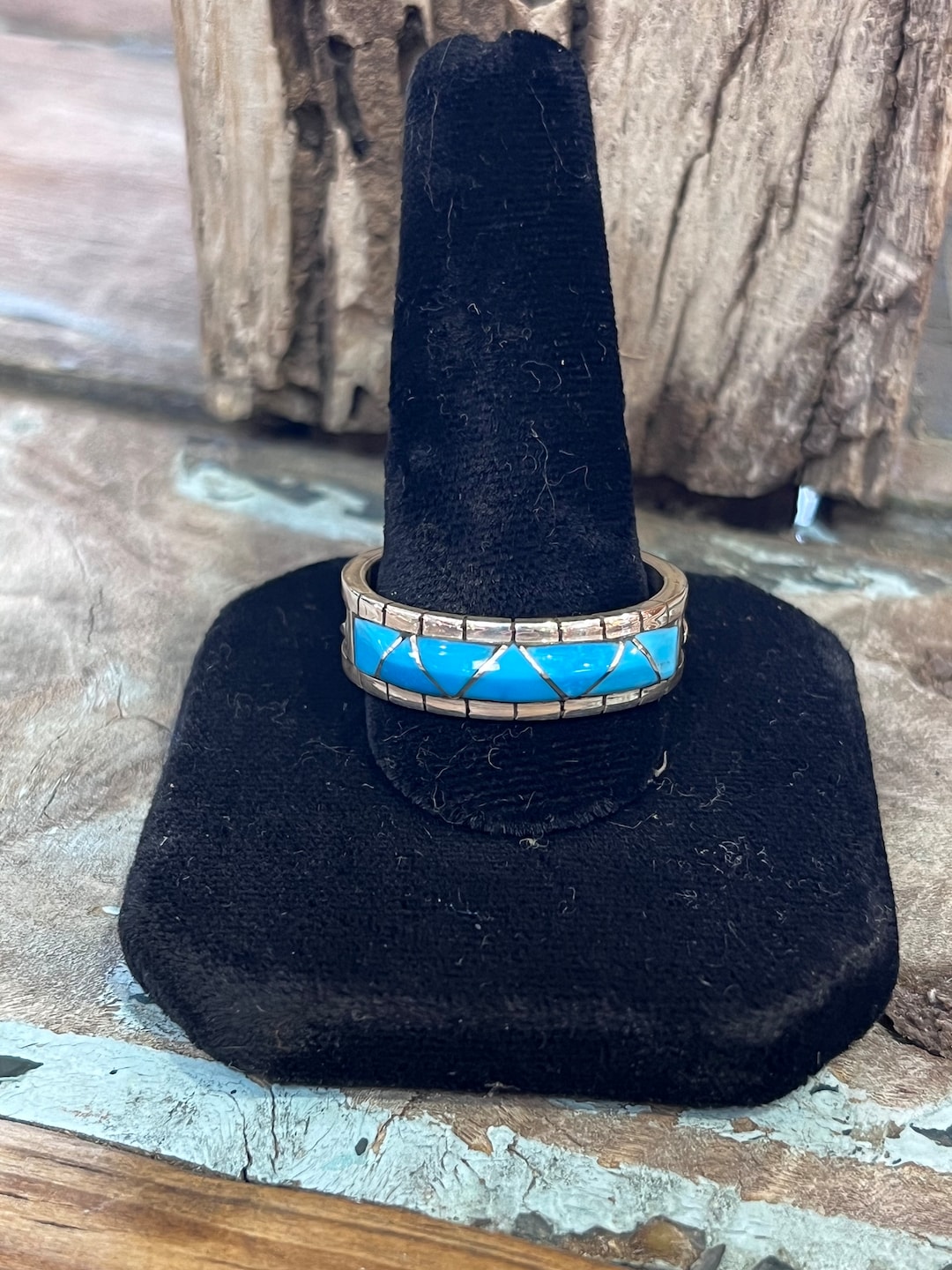 Native American Zuni Handmade Sterling Silver Turquoise Inlay Ring - Etsy