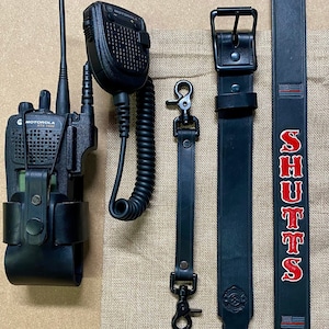 Firefighter/EMS Black Leather Radio Strap, Holster & Sway Strap ( All Sold Separately )