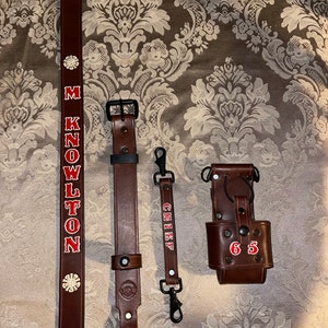 Firefighter/EMS Brown Leather Radio Strap, Holster & Sway Strap ( All Sold Separately )