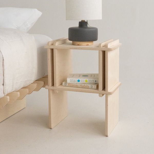 Nordic Nested Modern Side table, Wooden Bedside Table, Nightstand by Sapling Studio