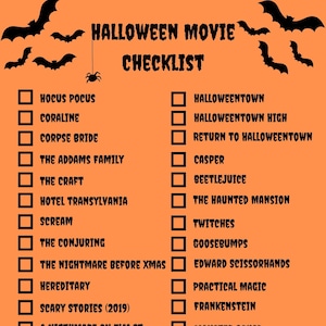 Halloween Movie List| Halloween Bucket List| Printable Halloween Planner| Halloween Films