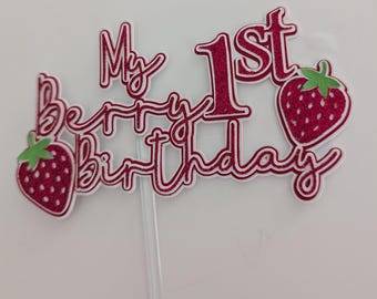 Strawberry 1st Birthday Cake Topper - Pink Strawberry & Daisy Decor For Berry Themed Party