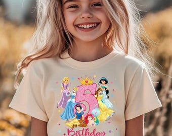 birthday shirt, girl disney shirt, disney tee,princess birthday, princess shirt, girl princess shirt, birthday girl, girl shirt, 5th bday