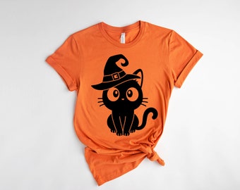Halloween Black Cat Witch Shirt, Cute Fall T-Shirt