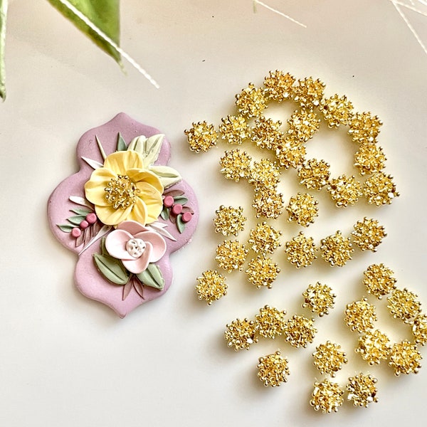 Trending Gold Flower Centers, Floral Craft Supplies, Pollen Center, Polymer Clay Tools, Sold in quantities of 20