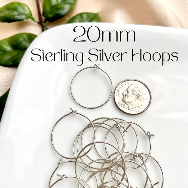 10 pcs Sterling Silver Small Hoop Earrings 20mm and 25mm, Silver hoops, Thin Hoop Ear Wires, Anti-Tarnish Earring Supplies.