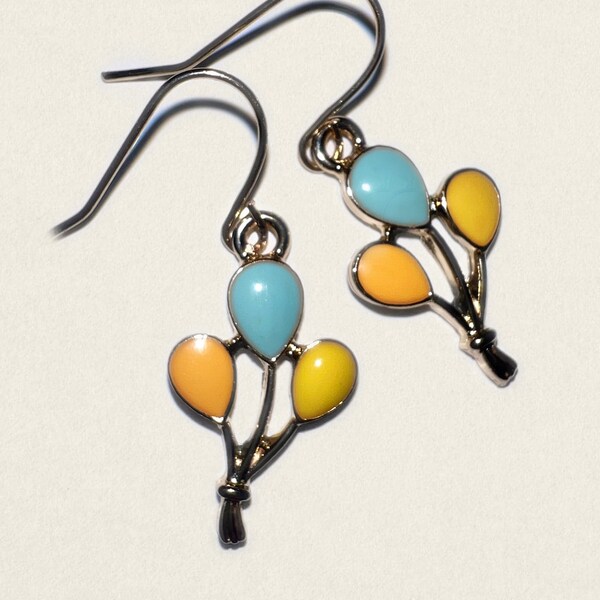 Birthday Balloon Earrings, Dangly, Pastel, Light Gold