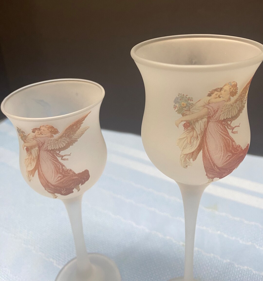 Frosted White Angel Candle Holders Etsy