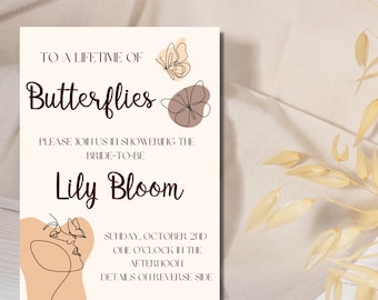 Boho vlinders bruids douche uitnodiging bewerkbare sjabloon, Boho bruids douche, bewerken in Canva