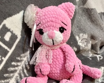 Pink Cat Amigurumi Crochet Plushie Toy