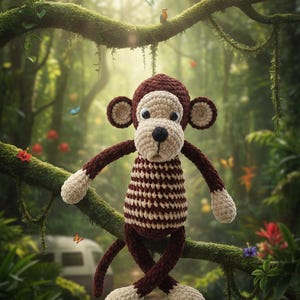 Monkey 21 inches - 53.3cm Amigurumi Crochet Plushie Toy, Brown Monkey Sleep Friend